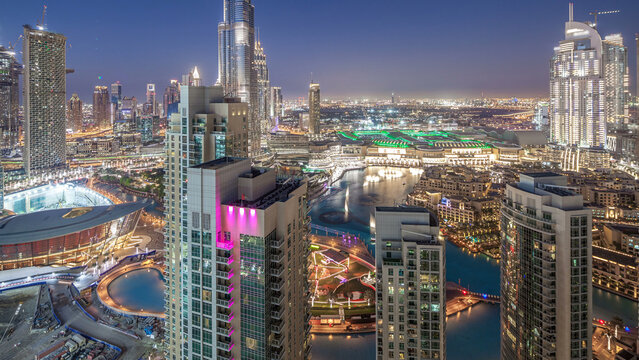 Dubai downtown day to night timelapse
