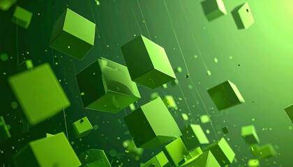 Abstract digital art of many green cubes
