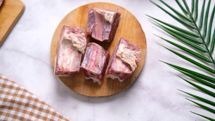 Fresh Raw Beef Short Ribs on Wooden Board