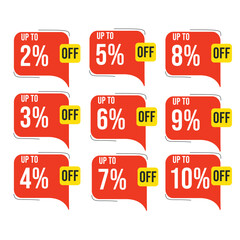 Sale discount tags from 2 to 10 percent off promotion advertising label offer price retail marketing deal special savings badge sticker