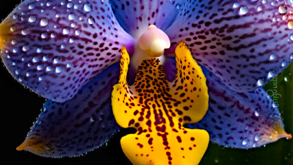 Colorful Orchid Blooms With Raindrops Glistening on Vibrant Petals in a Close-Up View