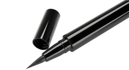 Black liquid eyeliner pen with cap isolated on transparent background