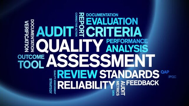 Quality Assessment animated word cloud-text design animation tag kinetic typography seamless loop.