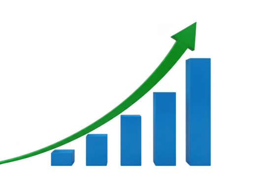 Growth chart with rising arrow isolated on transparent background for finance and business presentations - Powered by Adobe