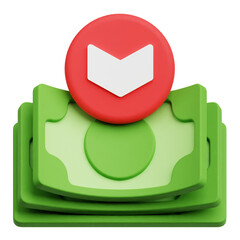 Down Pile Of Money 3D Icon Isolated On The Transparent Background
