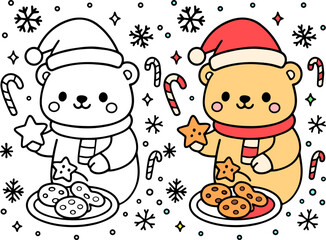 Cute christmas bear set with cookies festive holiday environment colorful illustrations for creative enjoyment