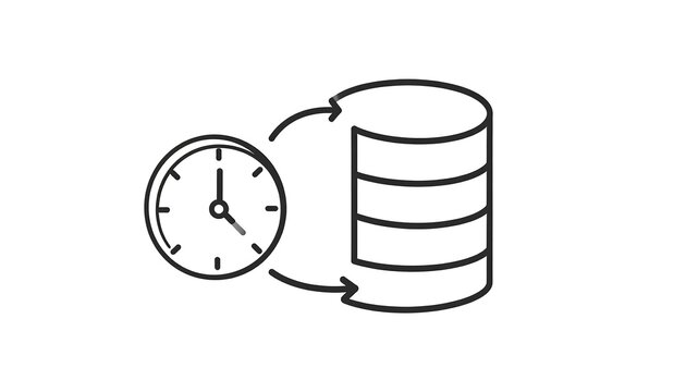 Database backup and restore icon with clock, data management concept.