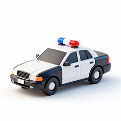 Fototapeta premium 3d icon of a police car or patrol vehicle isolated on a white background, symbolizing law enforcement, emergency response, and public safety