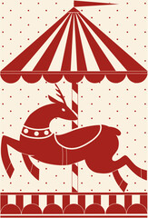 Christmas poster card with carousel deer.