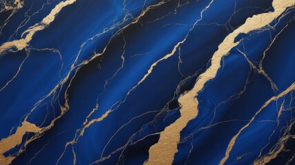 Abstract deep blue marble texture background with gold vein accent