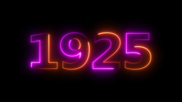 Glowing neon 1925 happy new year 1925 animated text new year on black background. Abstract 1925 neon text animation,