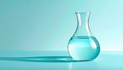 Clear glass carafe with water on cyan background
