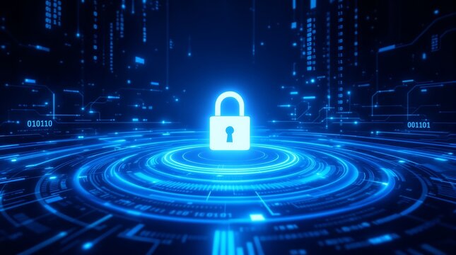 Cyber security data protection concept padlock icon on digital background for online privacy safety