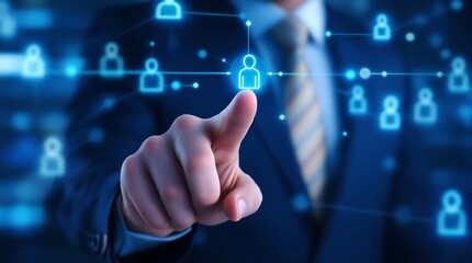 Businessman touching virtual screen connecting people network digital transformation concept