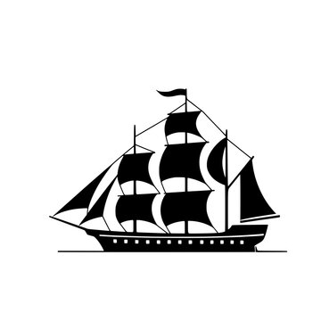 Vintage Sailing Ship Silhouette Vector Illustration