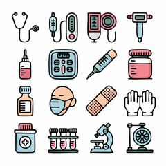 Medical Line Icons &ndash; Dark Grey and Pink Vector Set