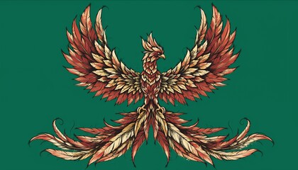 Obraz premium Illustration of a detailed fiery phoenix with outstretched wings in vector style