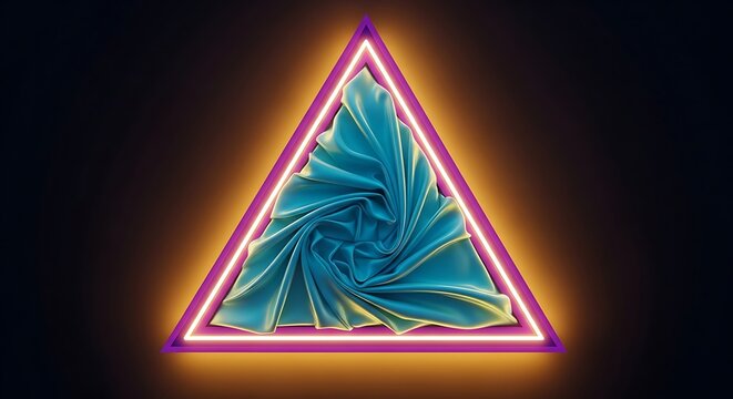 Radiant triangle frame with draped turquoise textile, modern composition - Powered by Adobe