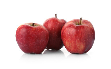 Three fresh red apples isolated on white