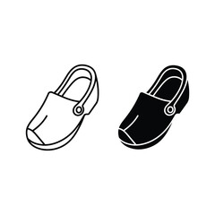 Two clog shoe icons in outline and solid black style isolated on