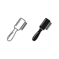 Set of two nail cleaning brushes, outline and solid icon isolated on