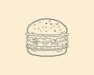 doodle burger pattern background. doodle fast food burger seamless pattern background. seamless pattern of hamburger in doodle style. Seamless Pattern of a Cheese Burger or Hamburger