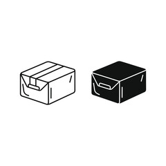 Two package box icons, outline and solid fill, isolated on