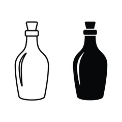 Outline and solid silhouette of a glass bottle with cork stopper