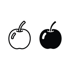 Two apple icons, one outline and one solid silhouette, isolated on