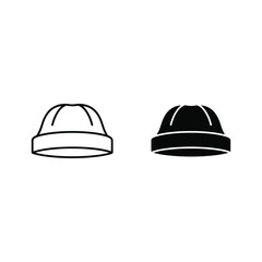 Two beanie hat icons, outline and solid fill, isolated on