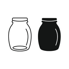Two glass jar icons, outline and solid silhouette, isolated on