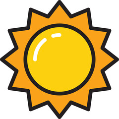 Stylized Yellow Sun Icon with Jagged Rays and Black Outline on Transparent Background