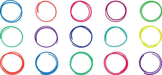 Colorful hand drawn circles and ovals. Vector marker circular lines, doodle round circles for message note mark design element. Marker circle doodles.