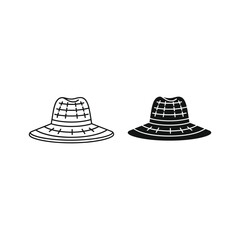 Two straw hat icons, outline and filled, isolated on