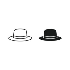 Two fedora hat icons, one outline and one solid, isolated on