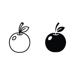 Two apple icons, one outline and one solid silhouette, isolated on