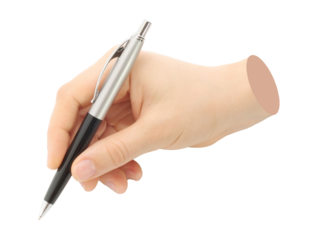 Hands with business pen isolated on transparent background. Contemporary art design