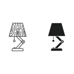 Set of two desk lamp icons with adjustable arm, line and solid