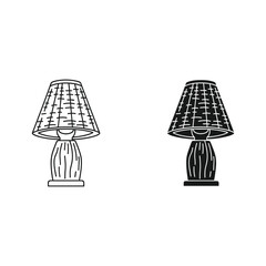 Table lamp icon set in outline and solid style isolated on