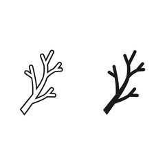 Obraz premium Set of two simple tree branch icons, outline and solid, isolated on