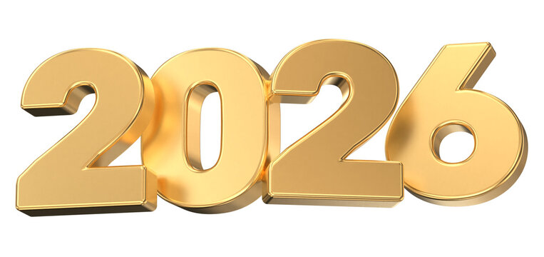 Luxurious Golden 2026 3D Text Isolated on Black Background for New Year Celebrations