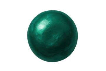 Green metallic orb floating on transparent background