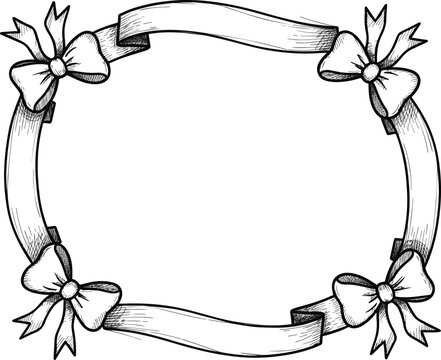 Isolated a Whimsical invitation frames. Hand drawn coquette borders with ribbon and bow in simple crayon and sketch style. Trendy art for bachelorette party and wedding templates. Doodle vector art .