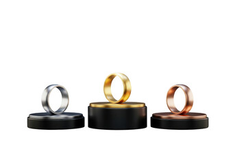 Gold silver bronze rings on podiums isolated on transparent background awards achievement