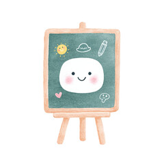Cute Watercolor Character on Chalkboard Illustration for Kids.