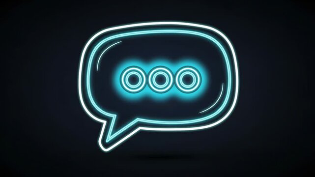 Glowing neon line speech bubble chat icon isolated on black background message icon communication or comment chat symbol, 4k video