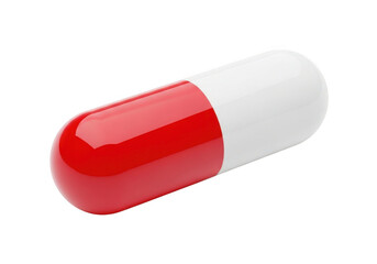 Red and white capsule isolated on transparent background for healthcare and medicine use