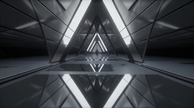 Futuristic Tunnel Perspective A modern geometric design with repeating triangular lights creating a unique journey