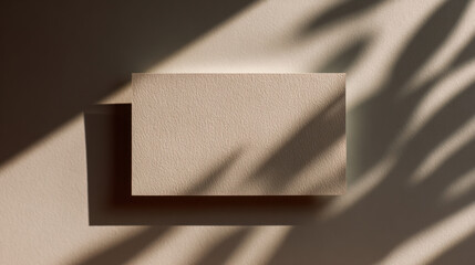 Blank beige card with tropical shadows and sunlight
