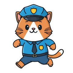 Cute Cartoon Cat Police Officer Standing Vector Illustration